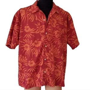 Orange floral Hawaiian tiki shirt men's xl